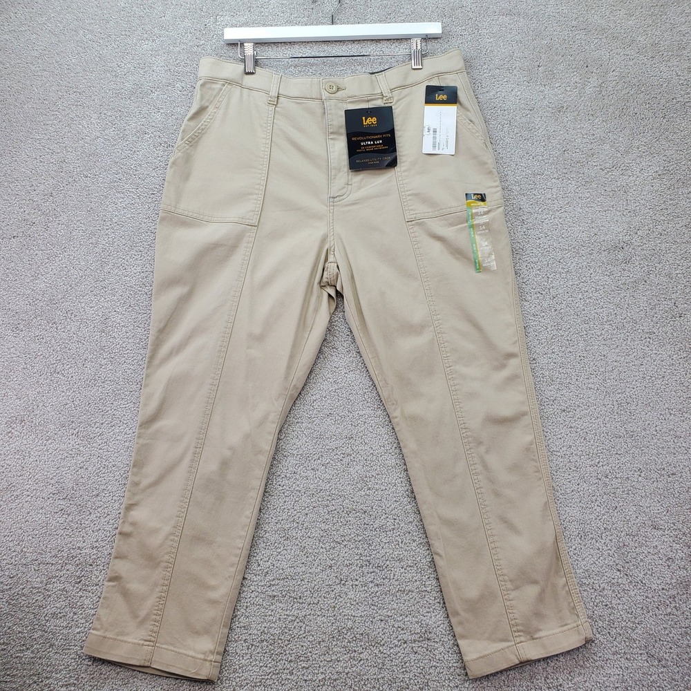 Lee Ultra Lux Relaxed Utility Crop Khaki Pants Womens 14 Medium‎ High Rise